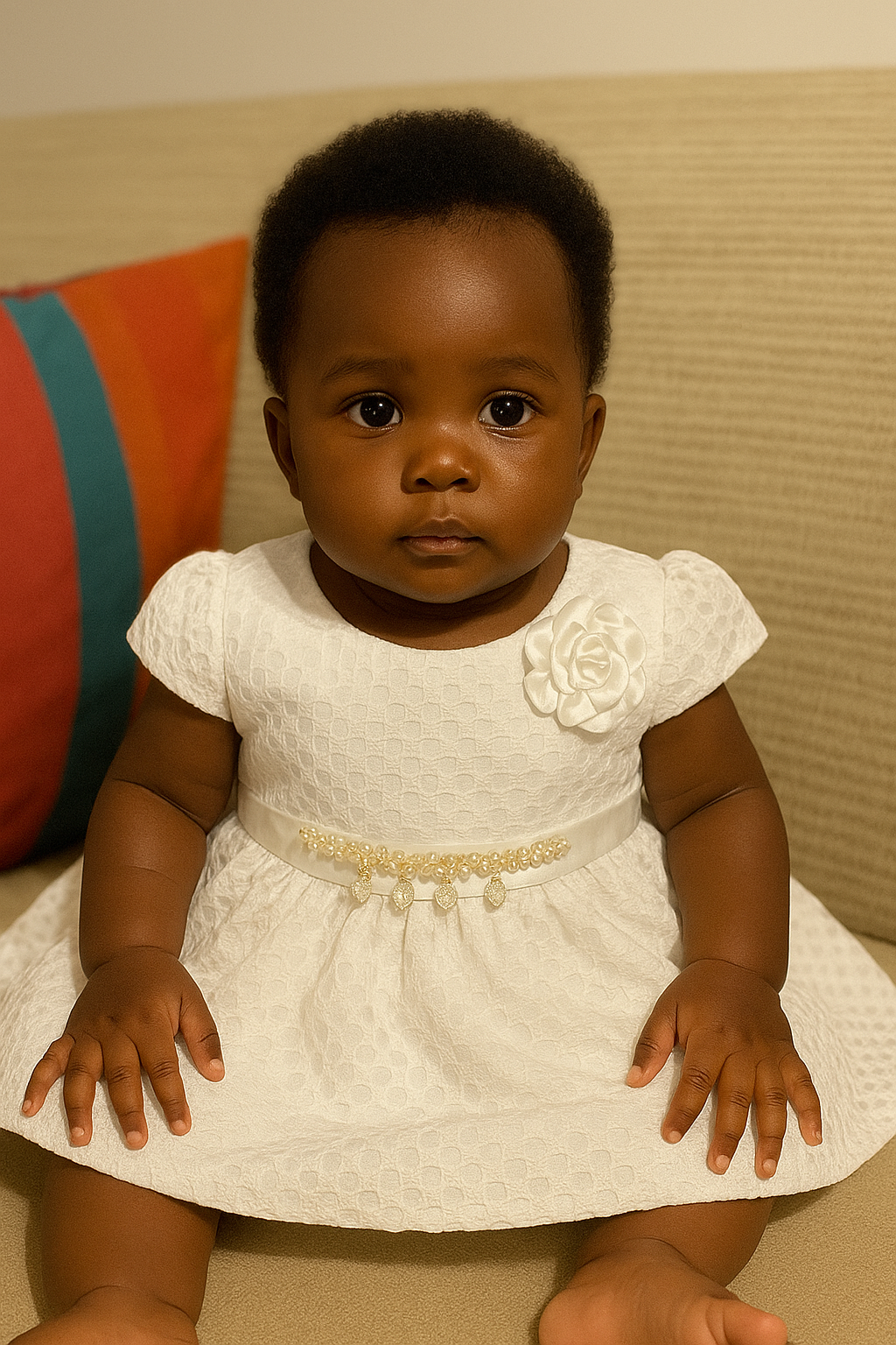 Baby Girls’ White Pearl Floral Dress