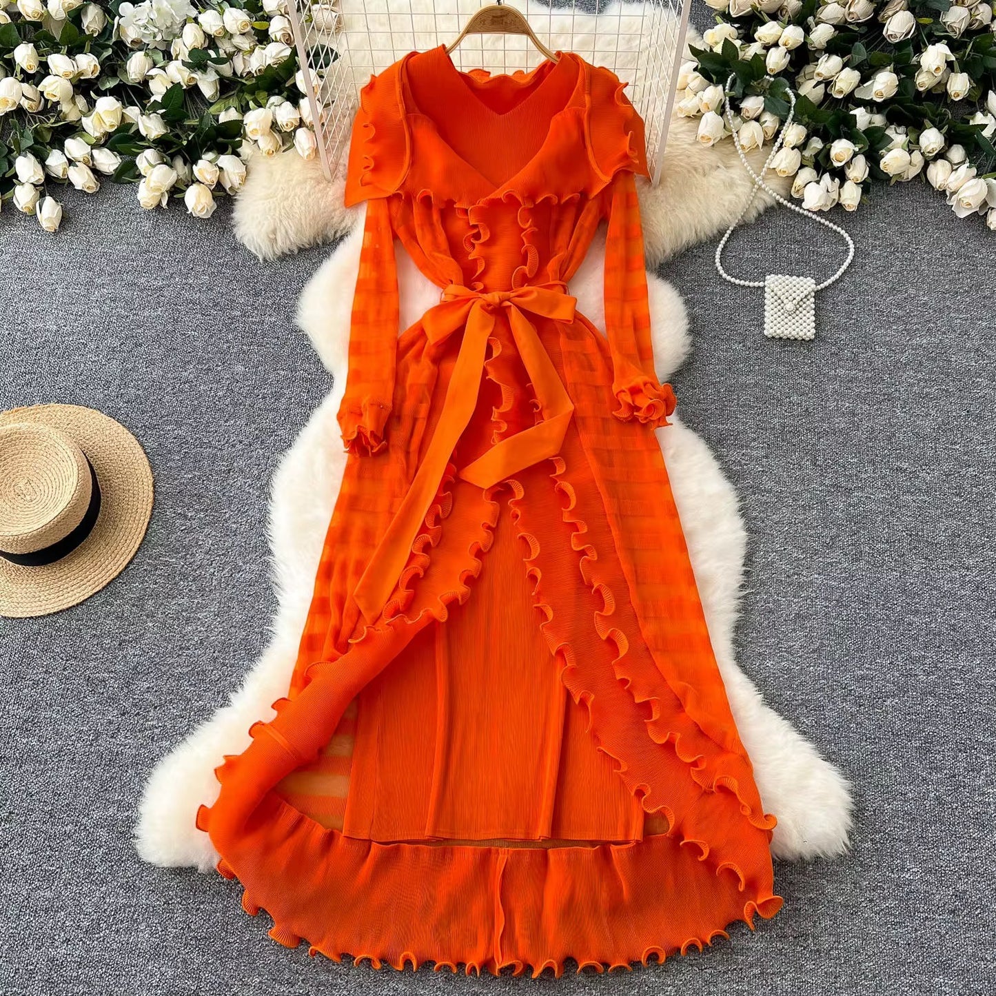 Vibrant Dress & Jacket Ruffled Mesh