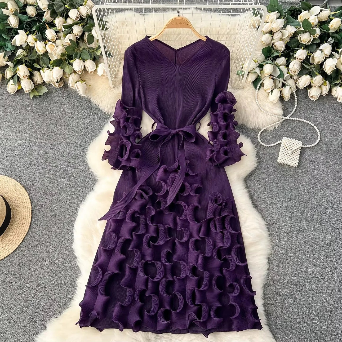 One Size Pleated Dress - Stretchy Fabric