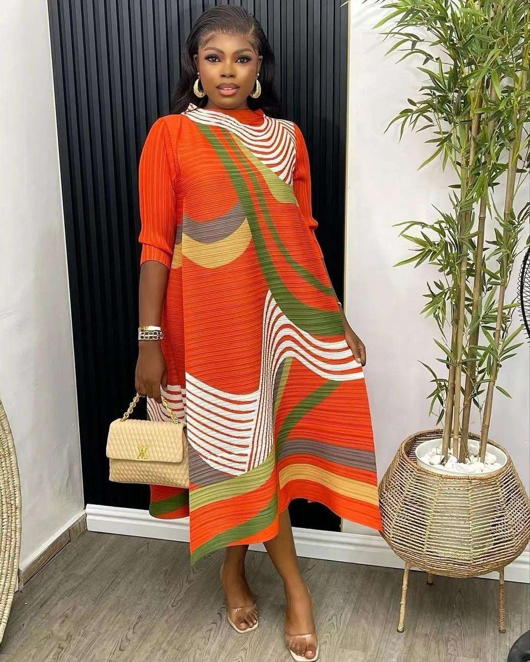 One Size Pleated Miyaki Dress - Stretchy Fabric