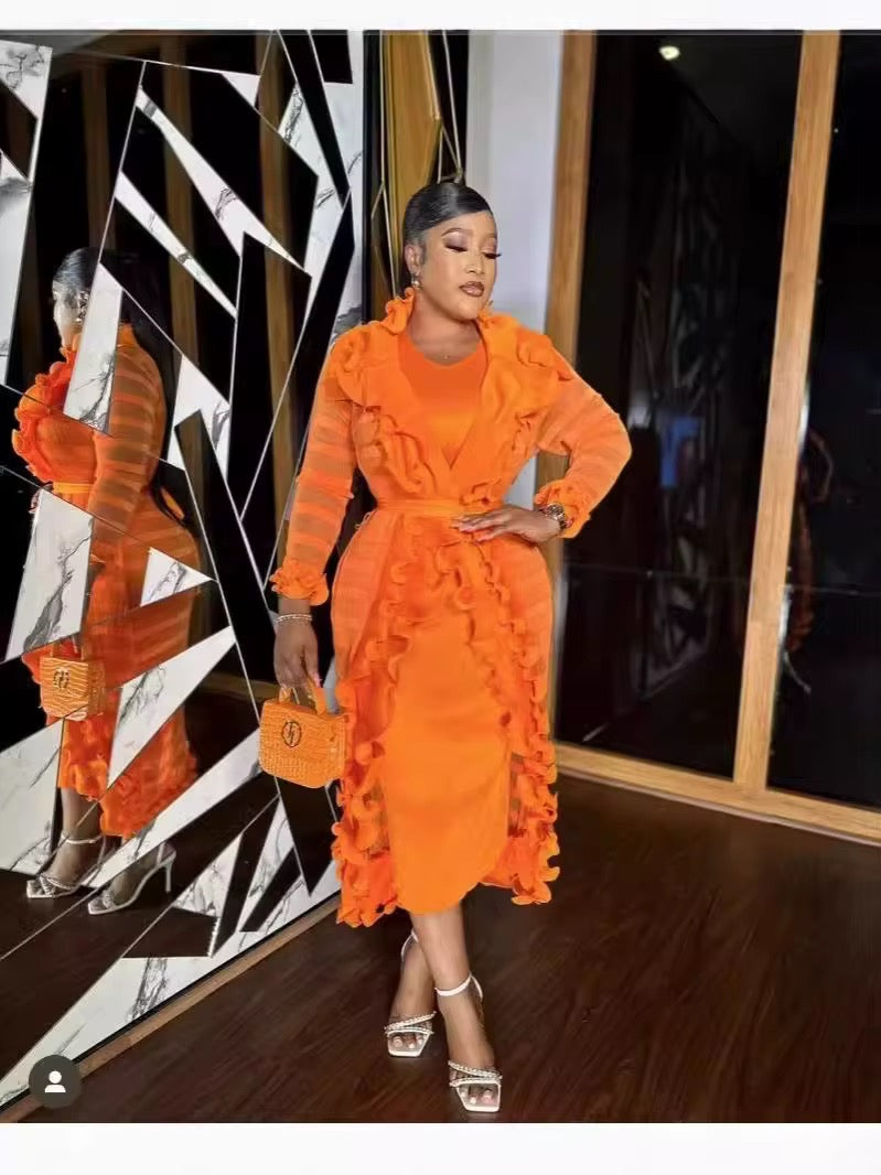 Vibrant Dress & Jacket Ruffled Mesh