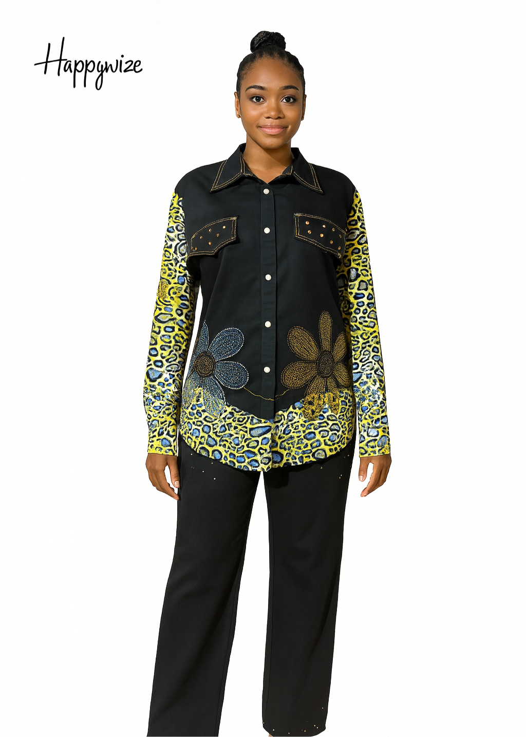 Casual Combo – Denim Pants & Chiffon Mix Flower Print Top