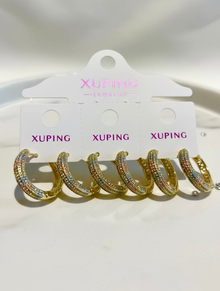 1812 - Xuping Gold Hoop Earrings – Sparkling Crystal Huggie Set