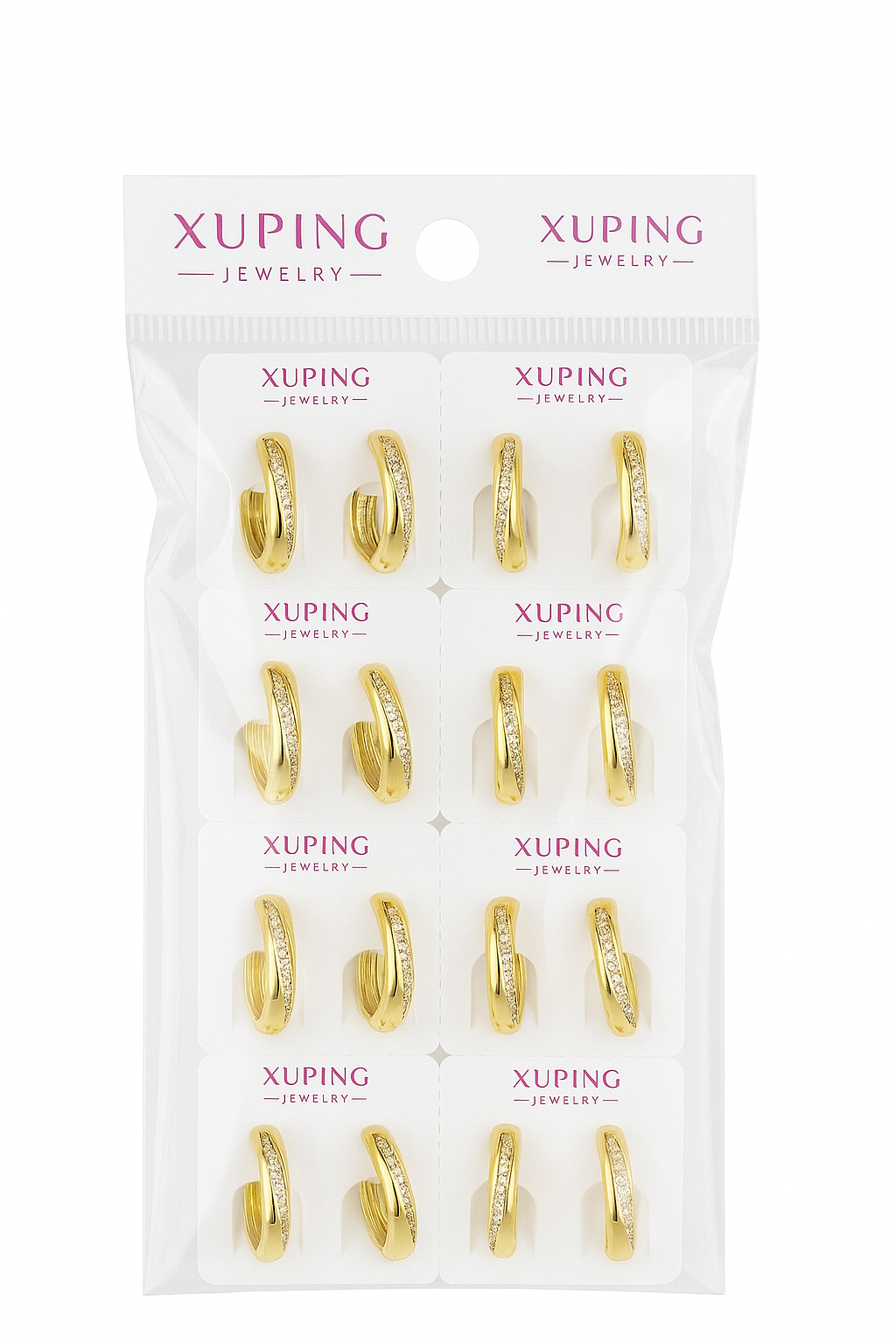 847545 - Xuping Gold Hoop Earrings – Sparkling Crystal Huggie Set