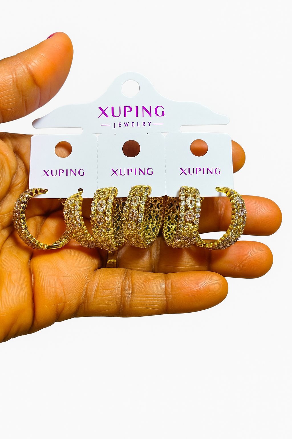 8312 - Xuping Gold Hoop Earrings – Sparkling Crystal Set