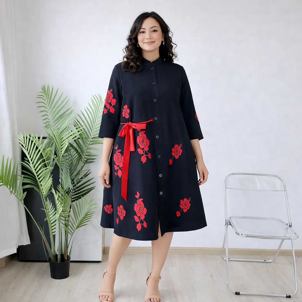 One Size Pleated Black Miyaki Dress - Stretchy Fabric