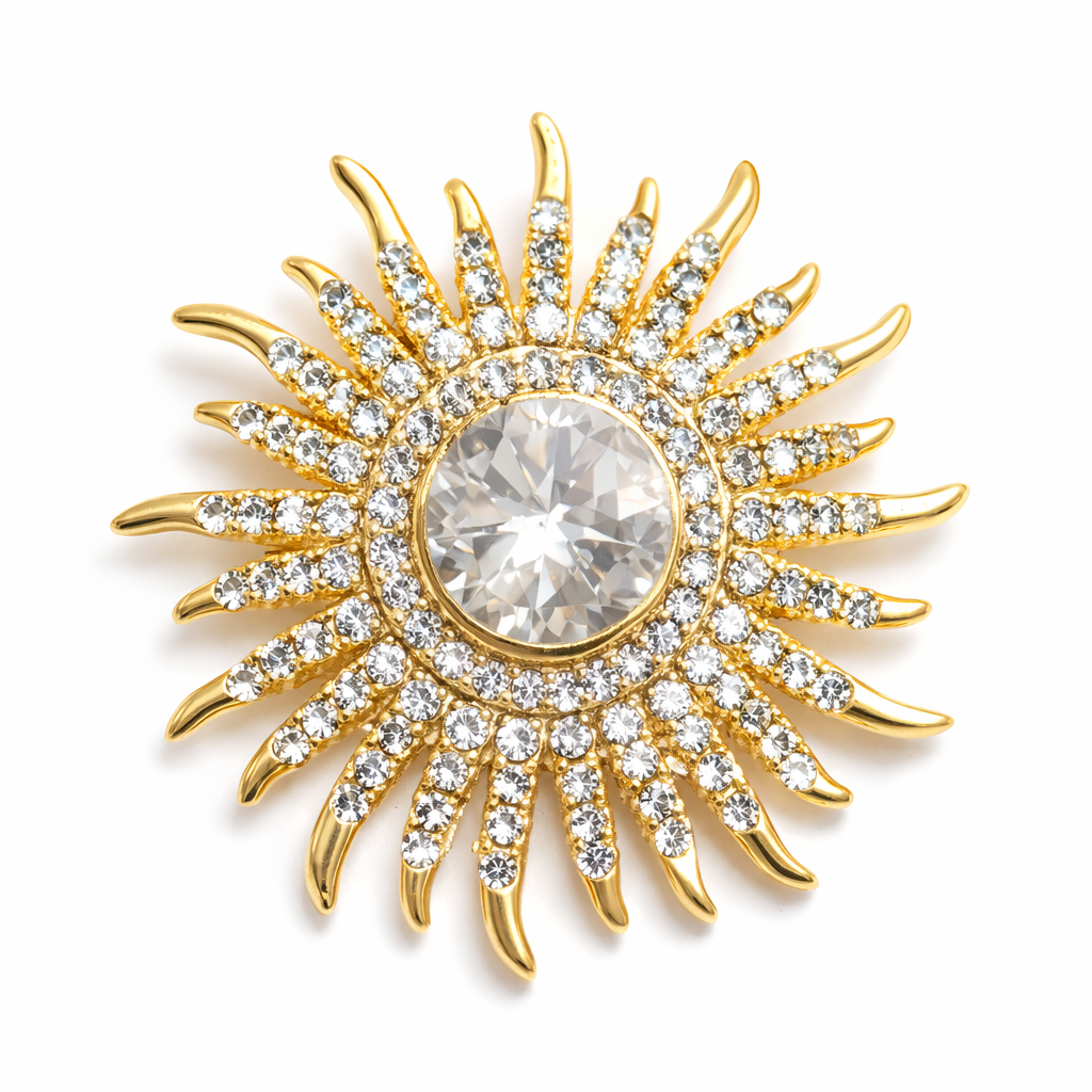 Radiant Sunburst Crystal Statement Brooch