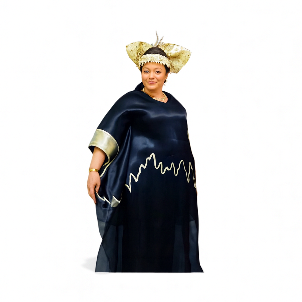 Royal Midnight Kaftan with Gold Embellishments - Excluding Head Wrap