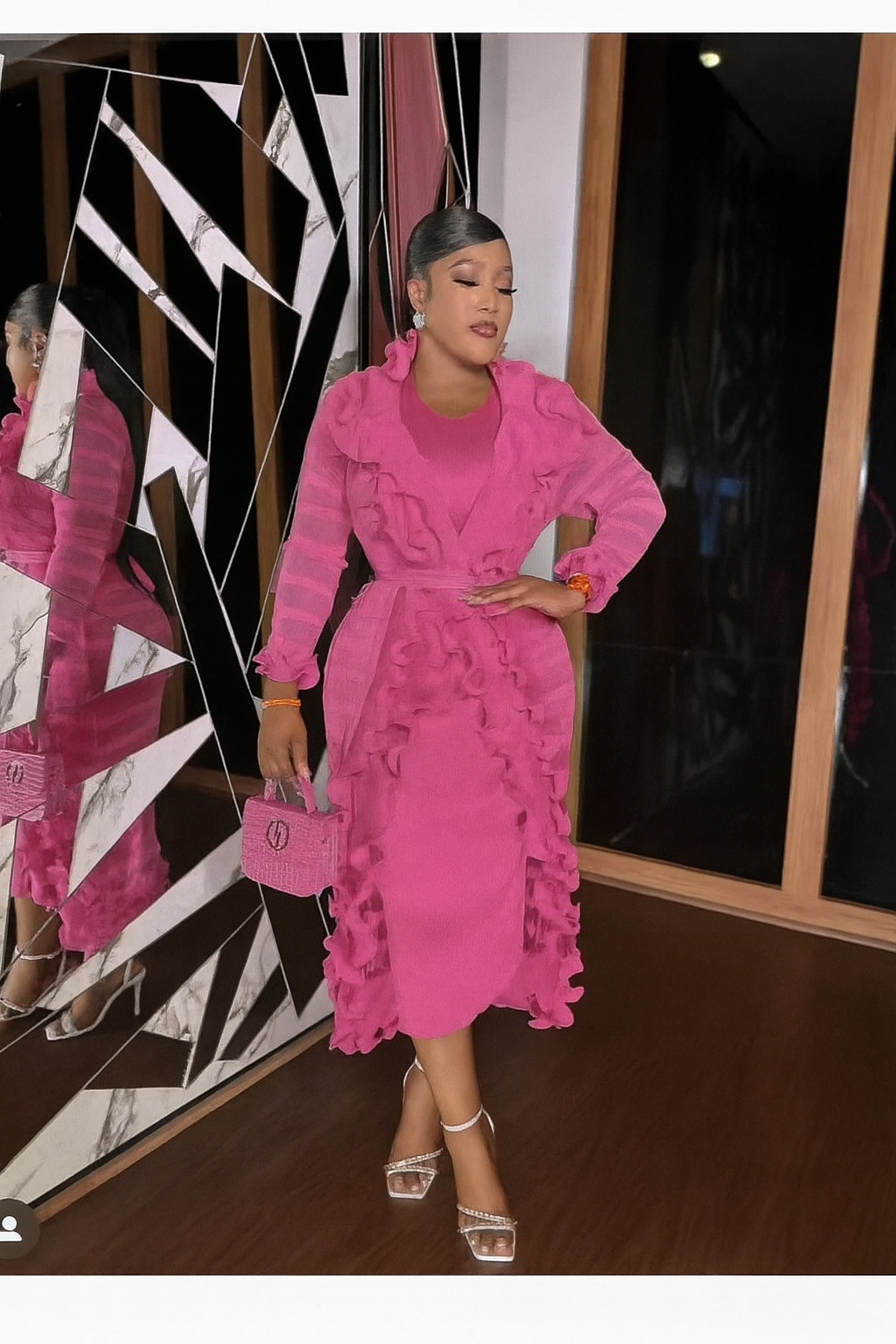 Vibrant Dress & Jacket Ruffled Mesh