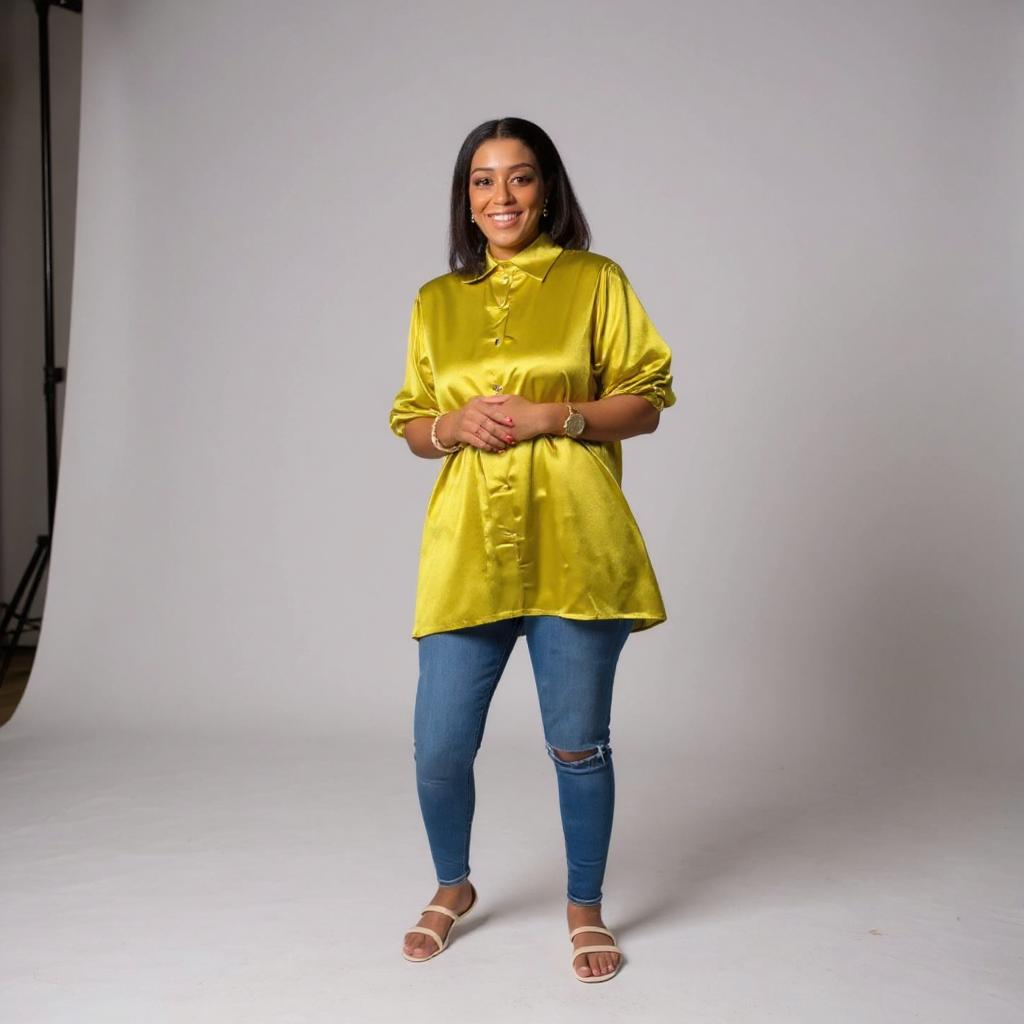 Satin Shirt : Long Sleeve - Open Slit (Back)