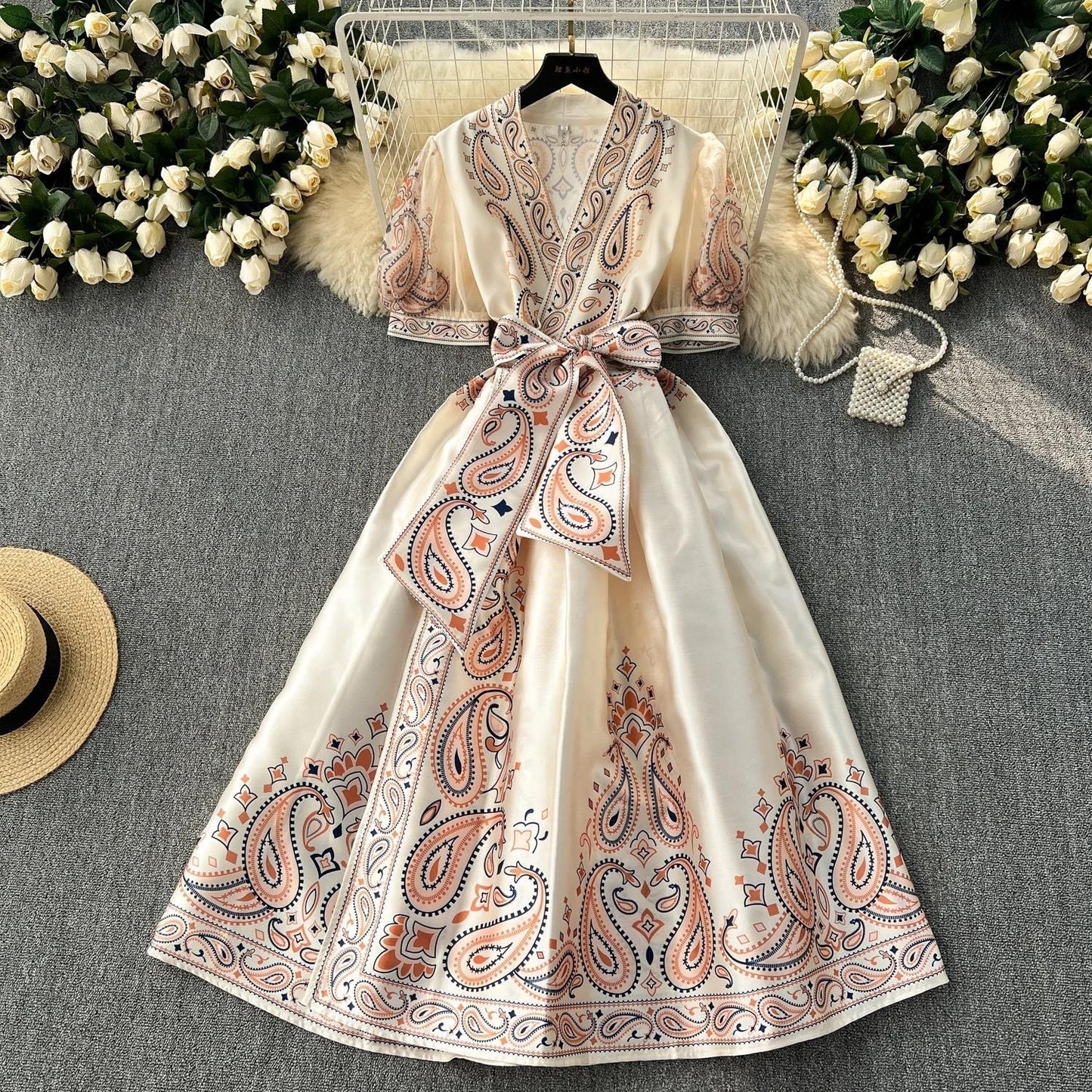 Elegant Satin Flowered Wrap Dress