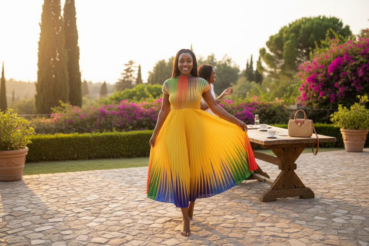 Bodycon Top & Pleated Skirt - Free Size