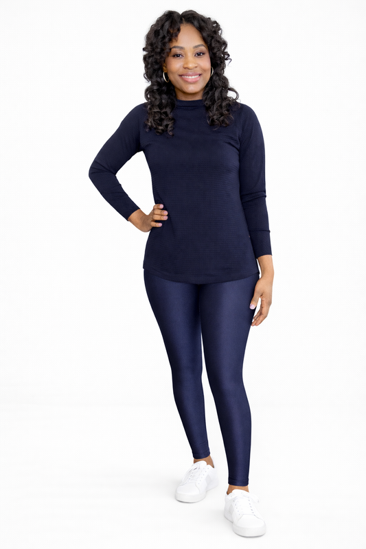Luxury High-Shine Sculpting Leggings – Navy Blue