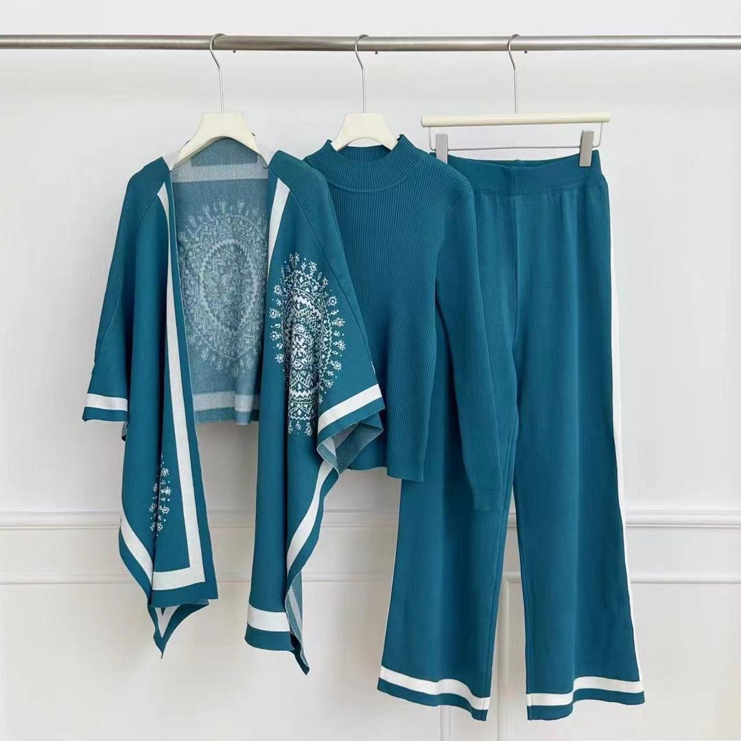 Luxury Knit Three-Piece Set (Cardigan + Top + Pants)
