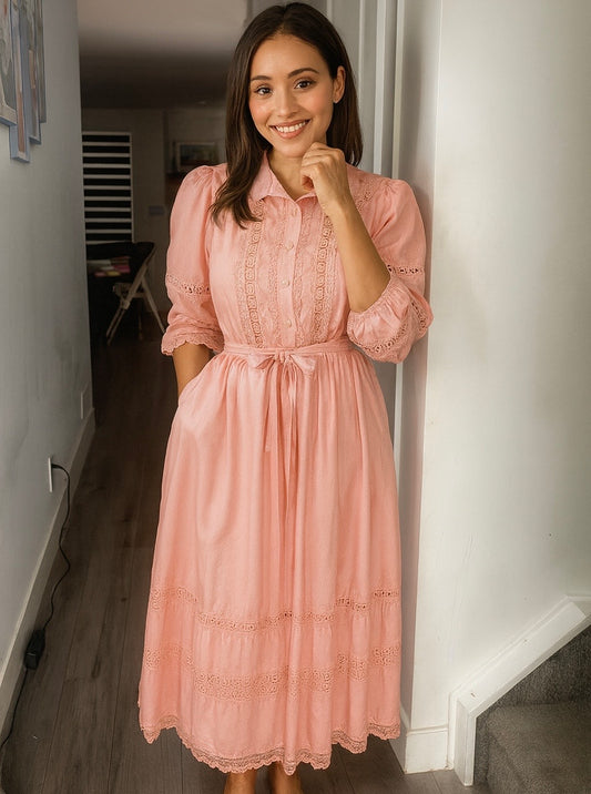2-Piece Set – Cotton Lace Blouse and Maxi Skirt