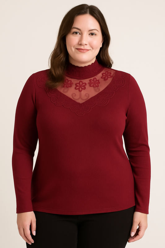 SparkleLuxe: Red Decorated Double Layer Sweater