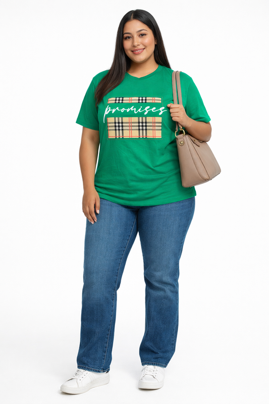 Promises Plaid Graphic Tee – Emerald Green