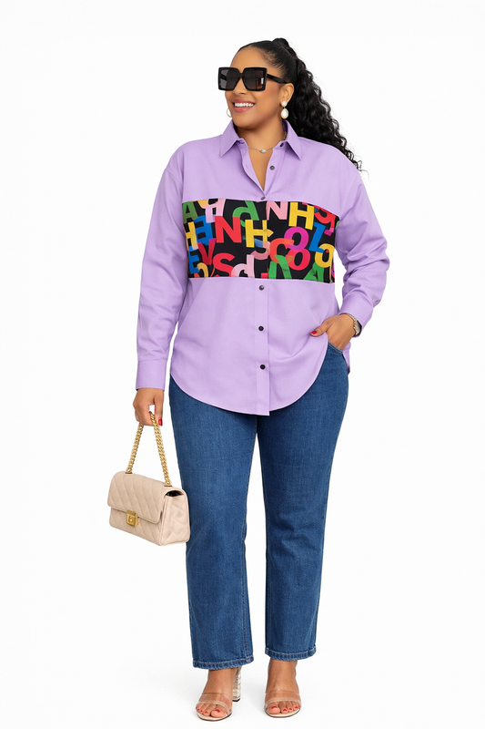 Purple Cotton Shirt with Printed Write-Up Design