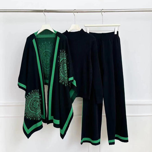 Luxury Knit Three-Piece Set (Cardigan + Top + Pants)