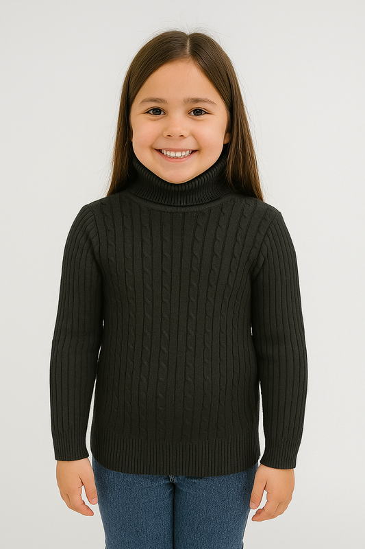 Stylish High Neck  Cable-Knit Kids Sweater