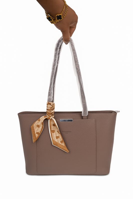 Genuine Leather Big Size Bag - Nude