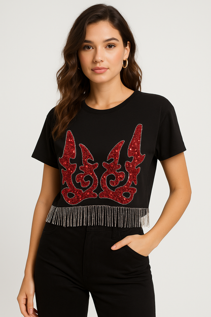 Top: Round Neck Cotton Tshirt