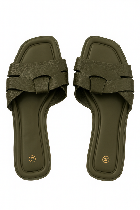 Leather Green Comfortable Ladies Flat Slippers