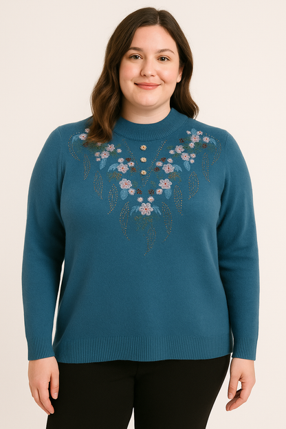 Floral Design - Fleece Lined Sweater