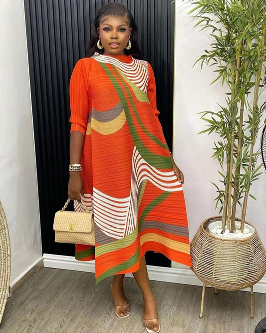 One Size Pleated Miyaki Dress - Stretchy Fabric