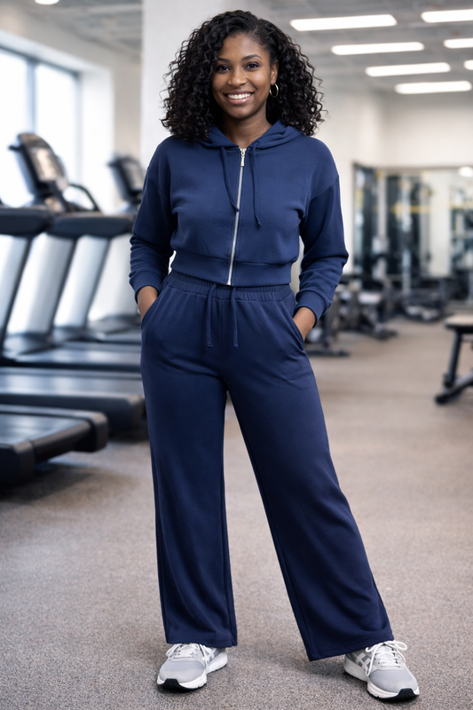 Relaxed-Fit Zip-Up Tracksuit Set (Wide-Leg Pants) Blue