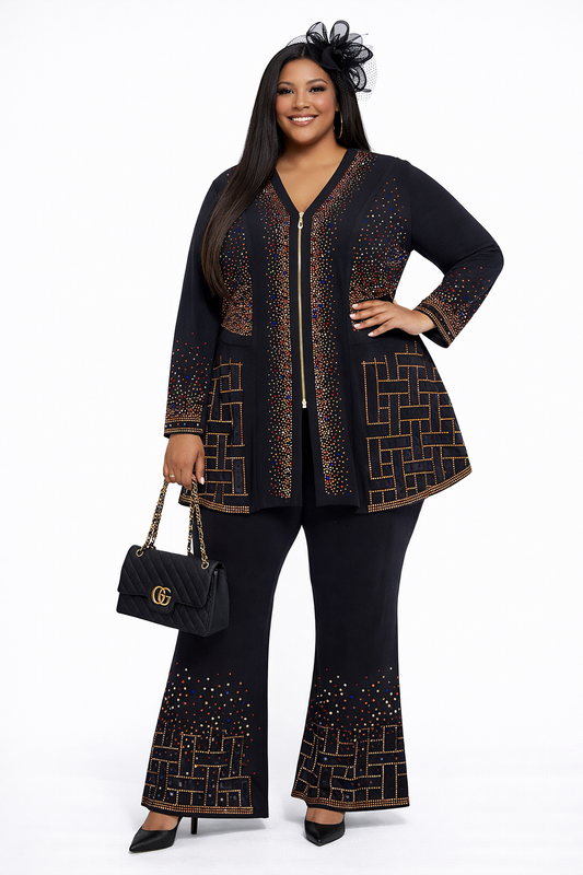 Bold Black Top with Sleek Pants – Stylish Two-Piece Set”