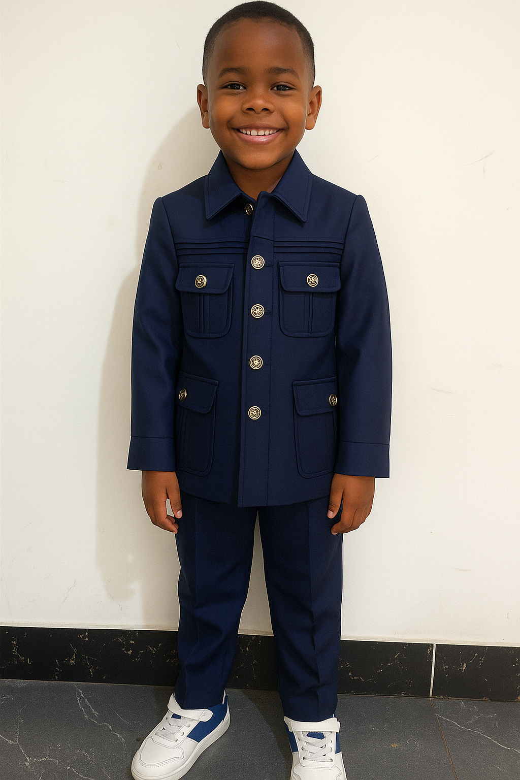 Mini Style Icon in Classic Blue Suit