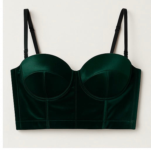 Chic Look: Green Velvet Fabric Bustier Corset Top
