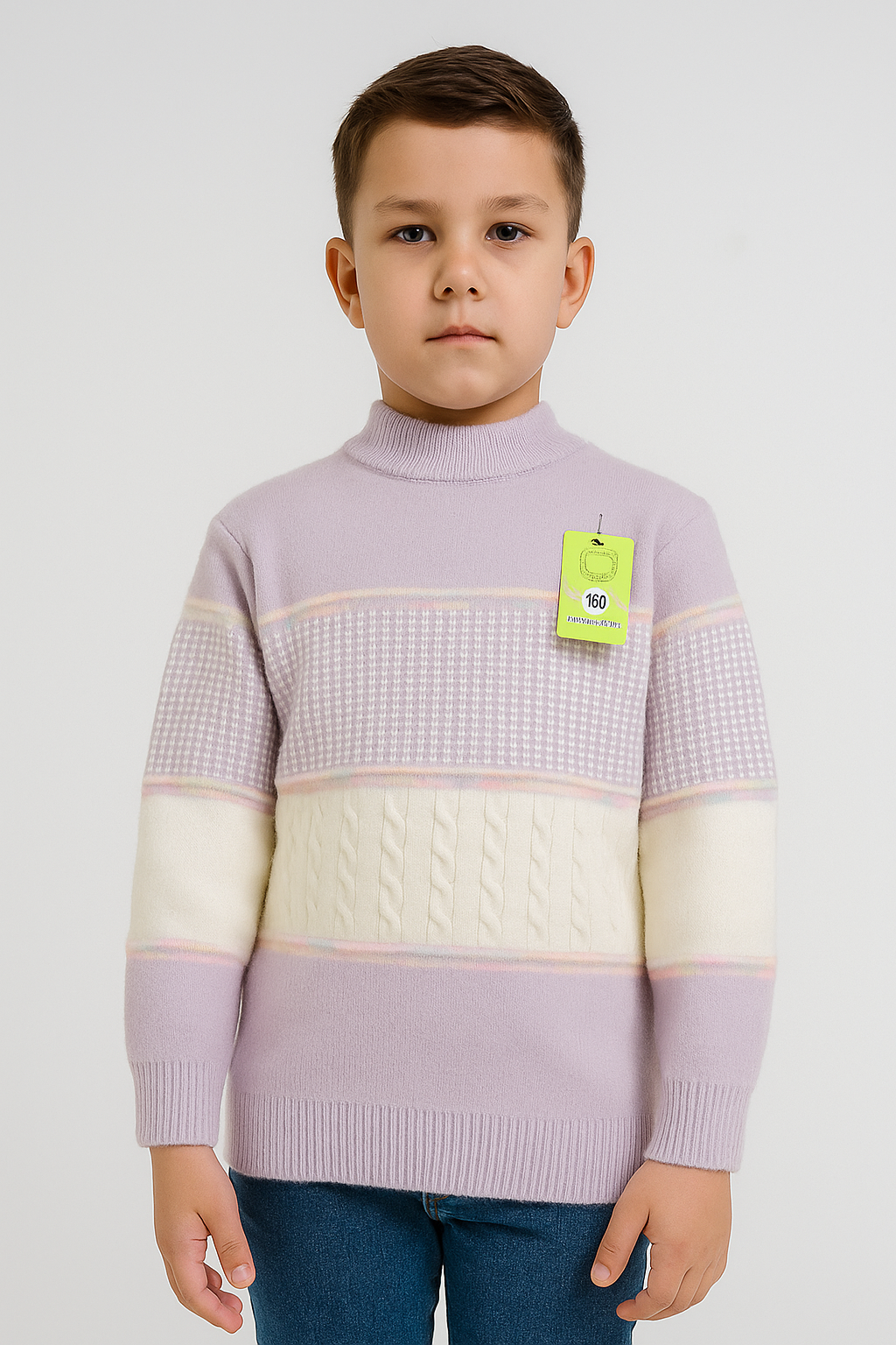 Classic Two-Tone Cable-Knit Turtleneck Sweater Kids