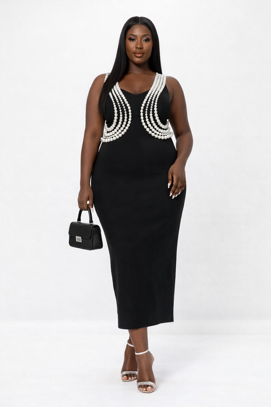 Midnight Pearl Contour Midi Dress - PRE ORDER