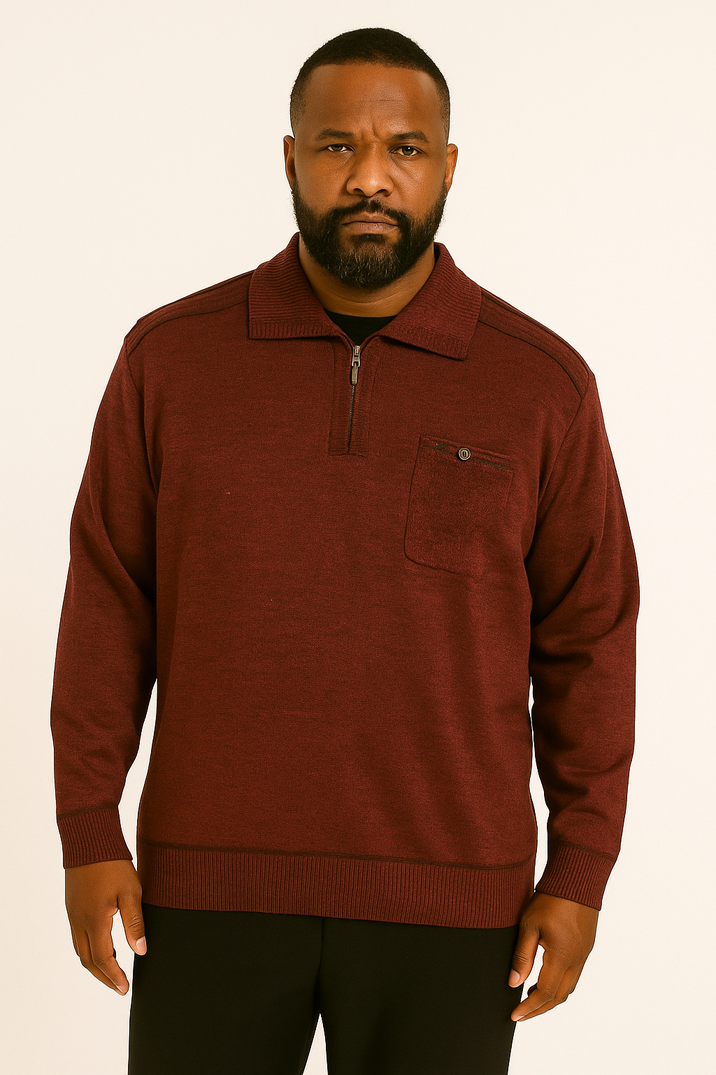 Men’s Thermal Zip-Collar Knit Sweater – Burgundy