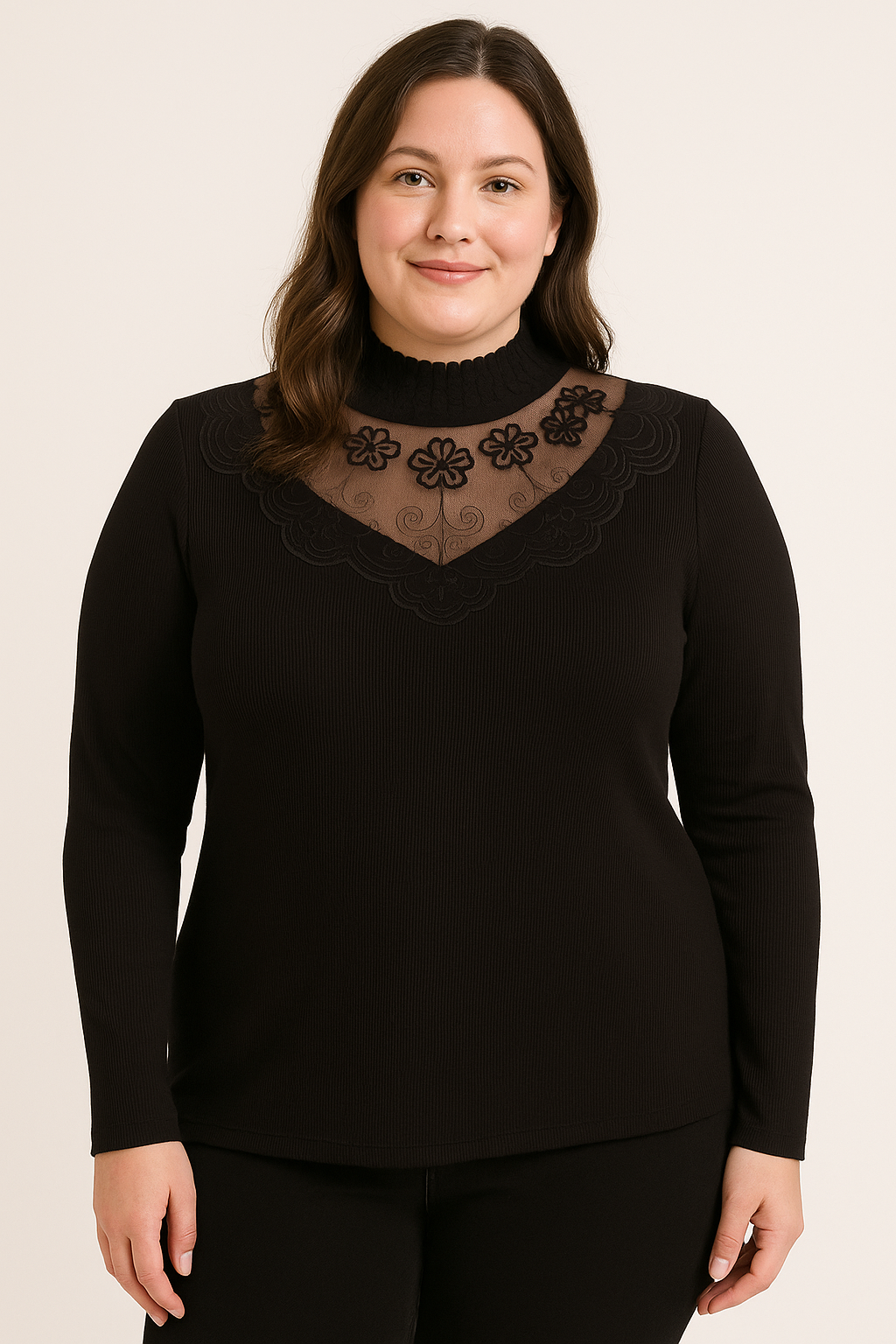 SparkleLuxe: Black Decorated Double Layer Sweater