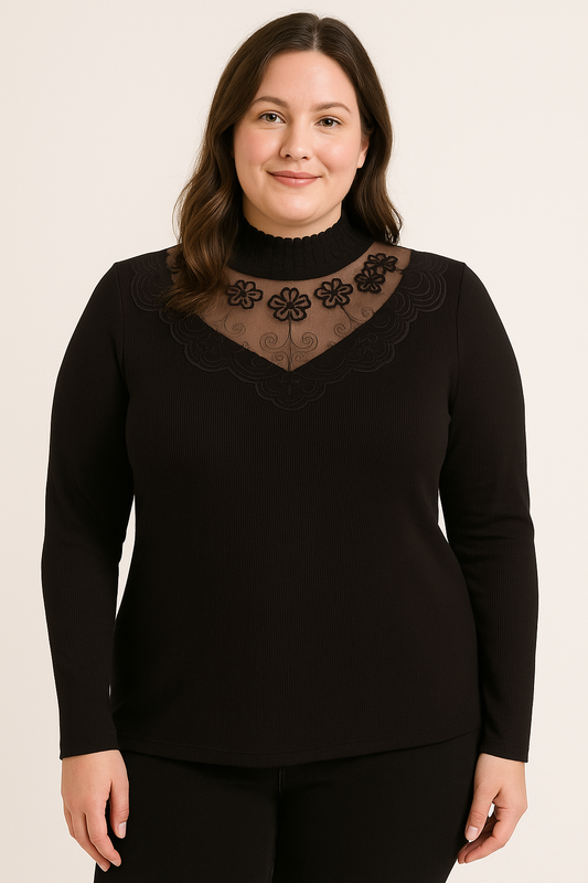SparkleLuxe: Black Decorated Double Layer Sweater