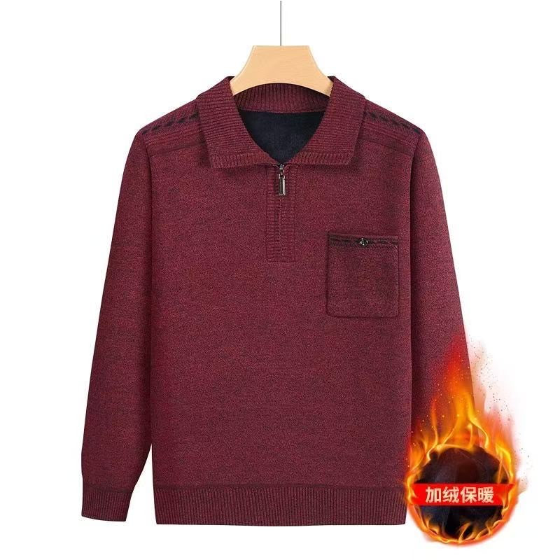 Men’s Thermal Zip-Collar Knit Sweater – Burgundy