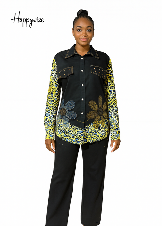 Casual Combo – Denim Pants & Chiffon Mix Flower Print Top