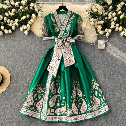 Elegant  Satin Flowered Wrap Dress