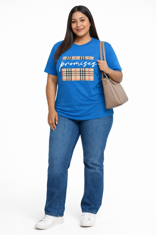 Promises Plaid Graphic Tee – Blue