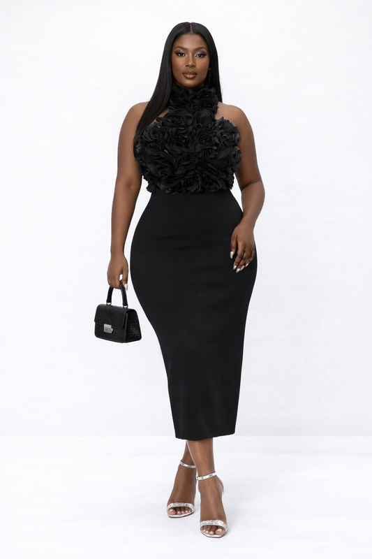 Midnight Bloom Luxe Floral Midi Dress - PRE ORDER