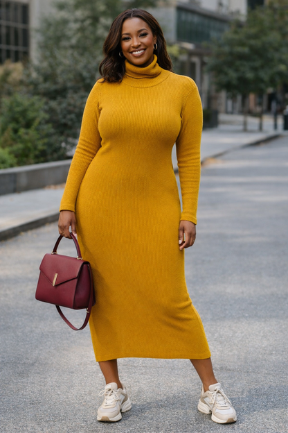 Sweater: Mustard Bodycon Long Dress