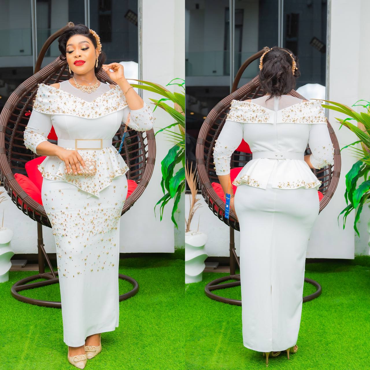 Elegant White Beaded Party Dress