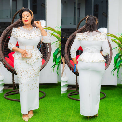 Elegant White Beaded Party Dress