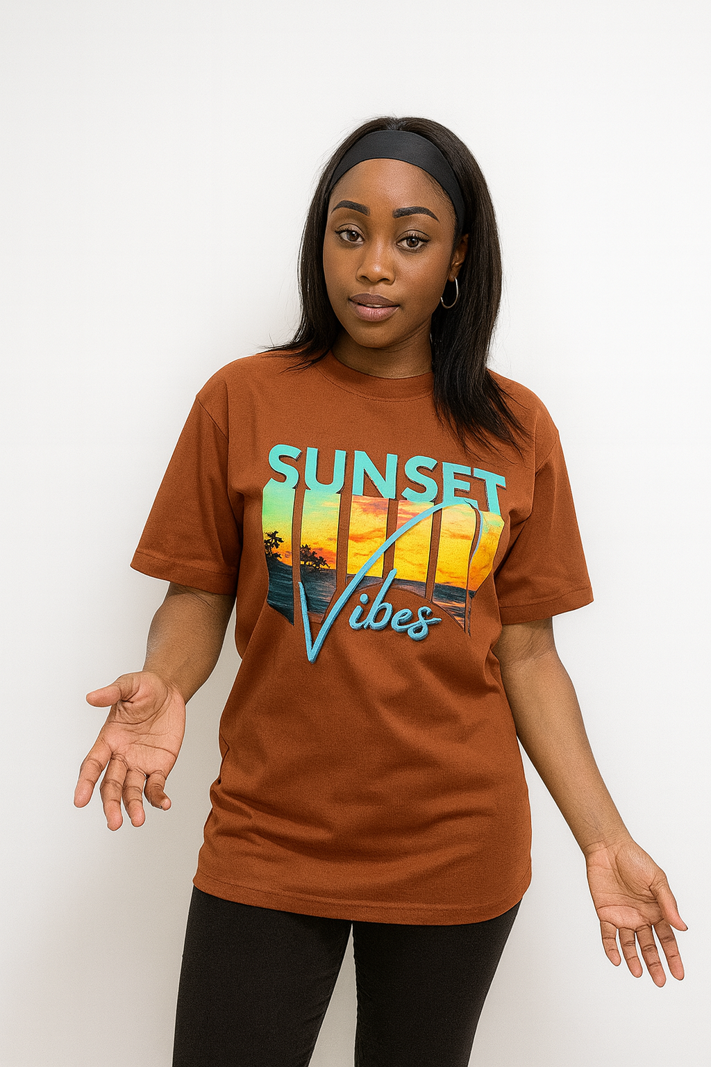 “Sunset Vibes” Graphic Tee (Rust Brown)