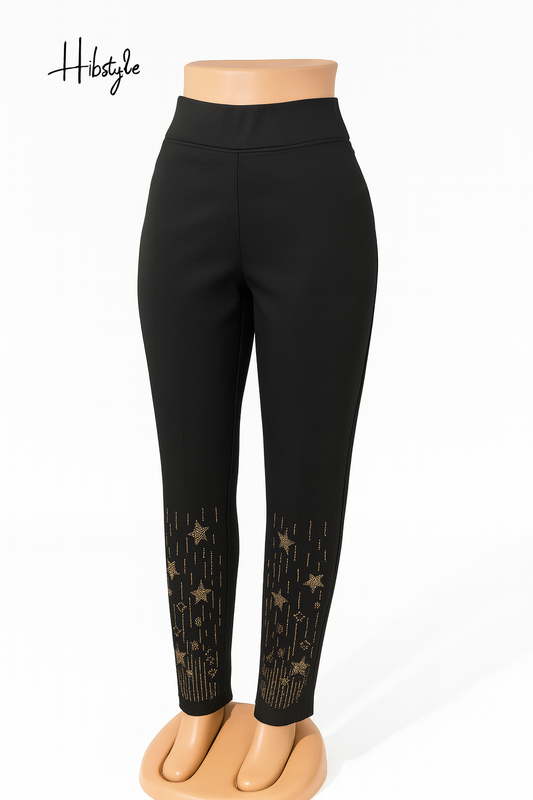 Black Fitted Thick Embellished Leggings Style Pant