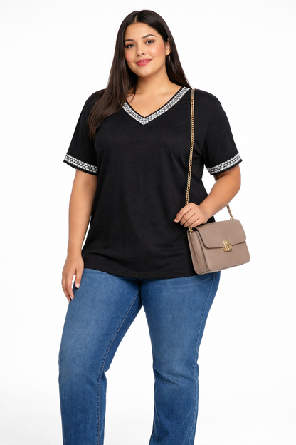 Black V-Neck Tee – Effortless Glow Collection