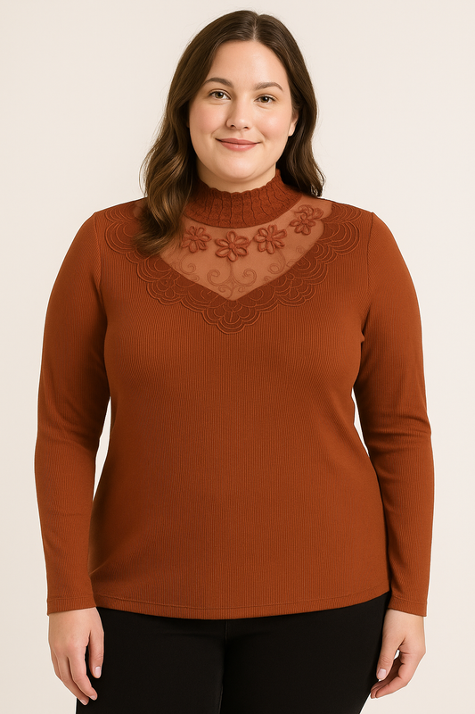 SparkleLuxe: Brown Decorated Double Layer Sweater